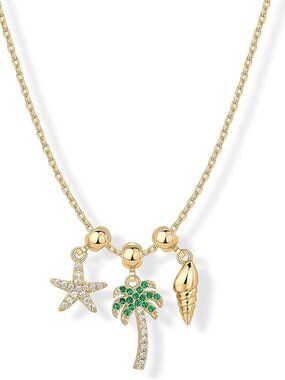 PAVOI 14K Gold Plated Dainty Necklace with Charms Set